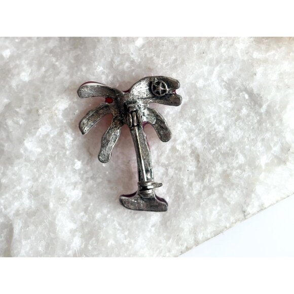 Fuchsia Pink Rhinestoned Palm Tree Figural Vintage Costume Jewelry Brooch - Picture 3 of 10